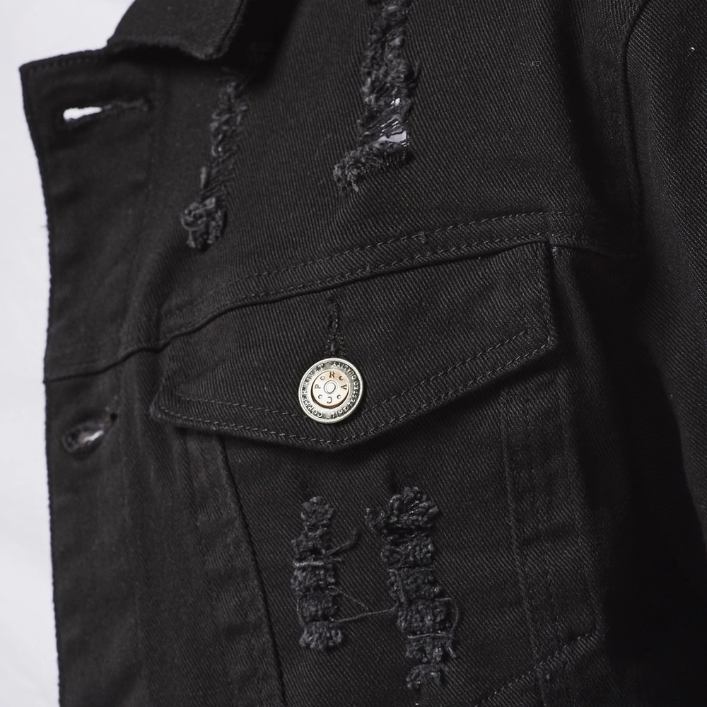 Copper Rivet Black Denim Jacket - Picture 5 of 9